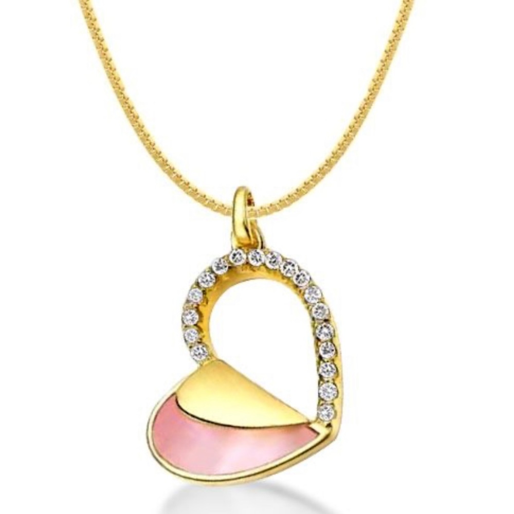 Italo Gold Heart Round Cut Pendant Necklace